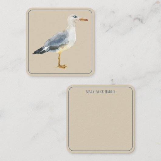 Watercolor Beach Seagull Personalized ノートカード (正面/裏面)