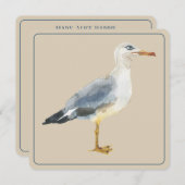 Watercolor Beach Seagull Personalized ノートカード (正面/裏面)