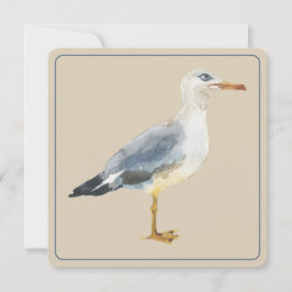 Watercolor Beach Seagull Personalized ノートカード