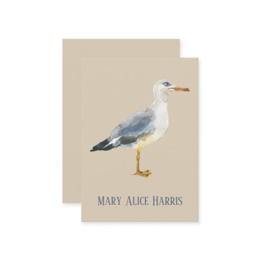 Watercolor Beach Seagull Personalized ノートカード (正面/裏面インサイチュ)