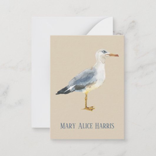 Watercolor Beach Seagull Personalized ノートカード (正面)