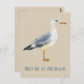 Watercolor Beach Seagull Personalized ポストカード (正面/裏面)
