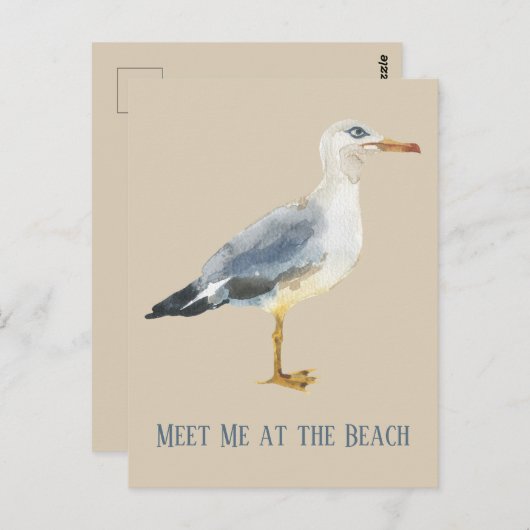 Watercolor Beach Seagull Personalized ポストカード (正面/裏面)