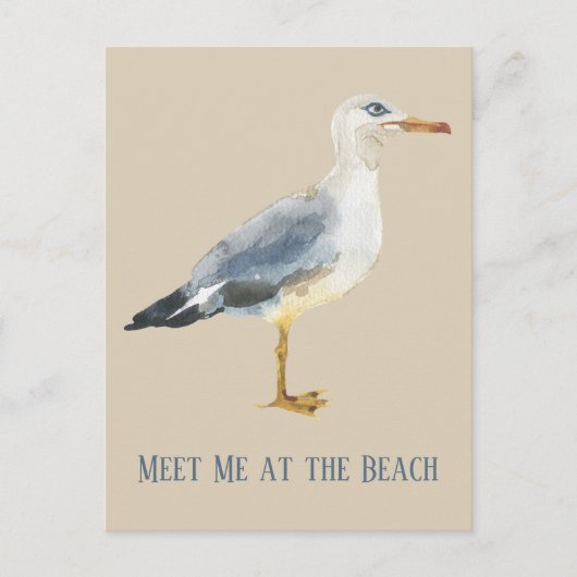 Watercolor Beach Seagull Personalized ポストカード (正面)