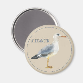 Watercolor Beach Seagull Personalized マグネット
