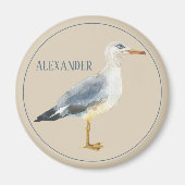 Watercolor Beach Seagull Personalized マグネット (正面)