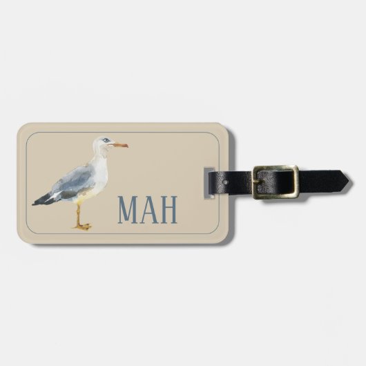 Watercolor Beach Seagull Personalized ラゲッジタグ (正面横)