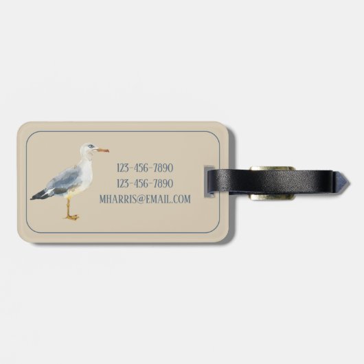 Watercolor Beach Seagull Personalized ラゲッジタグ (裏面横)