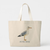 Watercolor Beach Seagull Personalized ラージトートバッグ (裏面)