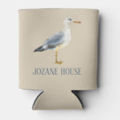 Watercolor Beach Seagull Personalized 缶クーラー (正面)