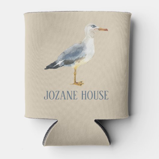 Watercolor Beach Seagull Personalized 缶クーラー (正面)