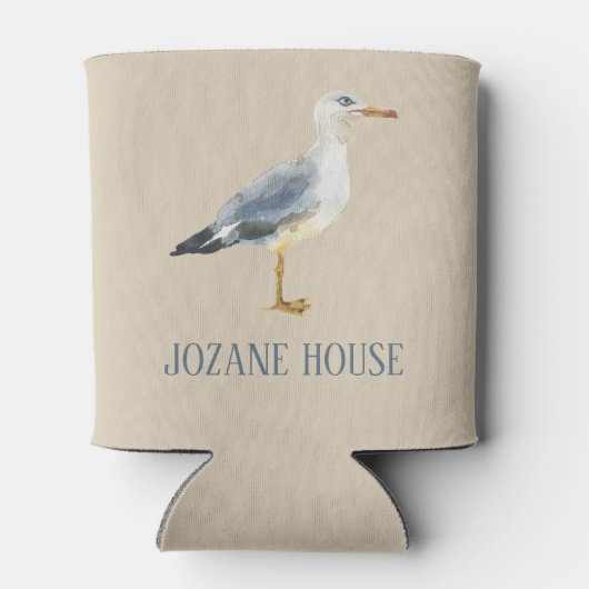 Watercolor Beach Seagull Personalized 缶クーラー (裏面)