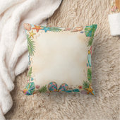 Watercolor Beach Seashells Sand Border Pillow クッション (ブランケット)