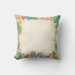 Watercolor Beach Seashells Sand Border Pillow クッション