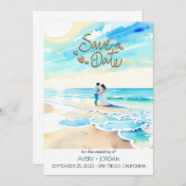 Watercolor Beach: Summer Wedding Save the Date 招待状