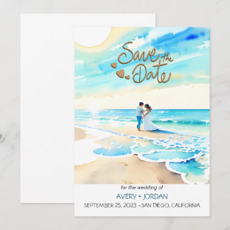 Watercolor Beach: Summer Wedding Save the Date 招待状