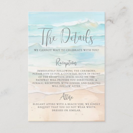 Watercolor Beach Wedding Details エンクロージャーカード (正面)