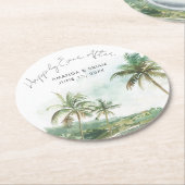Watercolor Beach Wedding Happily Ever After ラウンドペーパーコースター (アングル)