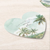 Watercolor Beach Wedding Heart ペーパーコースター (アングル)