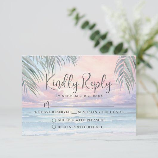 Watercolor Beach Wedding RSVP Reply Card (スタンド正面)