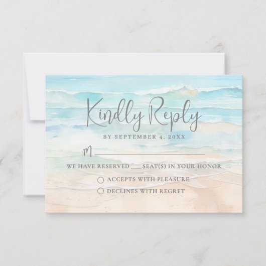 Watercolor Beach Wedding RSVP Reply Card (正面)