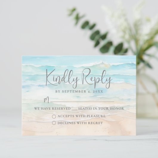 Watercolor Beach Wedding RSVP Reply Card (スタンド正面)