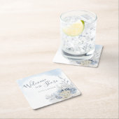 Watercolor Beach Welcome to the Shore Dinner スクエアペーパーコースター (インサイチュ)