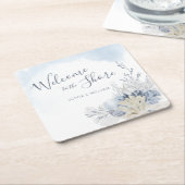 Watercolor Beach Welcome to the Shore Dinner スクエアペーパーコースター (アングル)