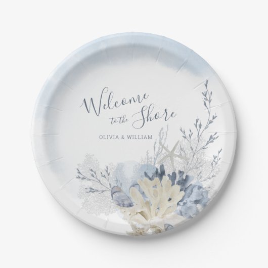 Watercolor Beach Welcome to the Shore Dinner ペーパープレート (正面)