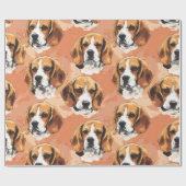 Watercolor Beagle Portrait Pattern Wrapping Paper ラッピングペーパー (フラット)