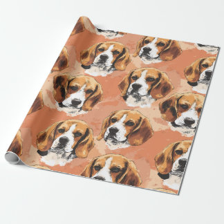 Watercolor Beagle Portrait Pattern Wrapping Paper ラッピングペーパー