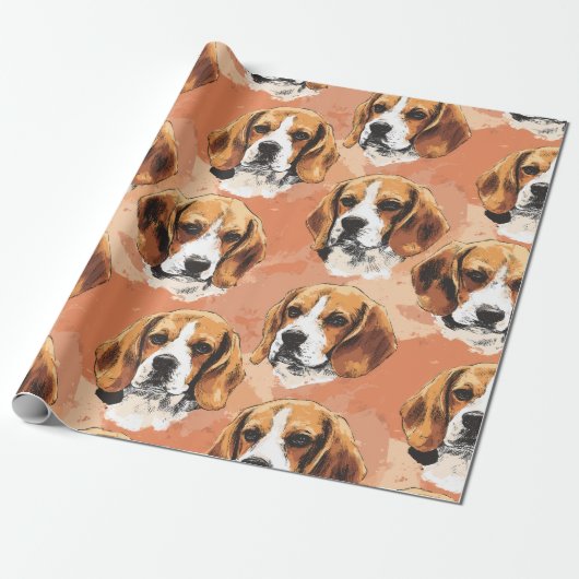 Watercolor Beagle Portrait Pattern Wrapping Paper ラッピングペーパー (アンロールド)