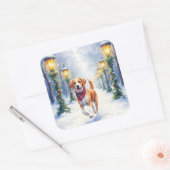 Watercolor Beagle Snowy Park Christmas Holiday スクエアシール (封筒)