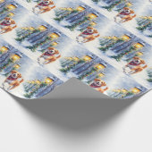 Watercolor Beagle Snowy Park Christmas Holiday ラッピングペーパー (角)