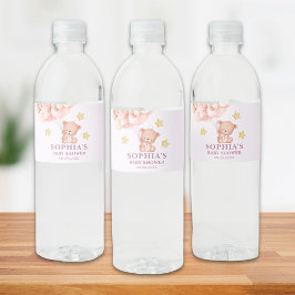 Watercolor Bear Baby Shower Girl ペットボトルラベル