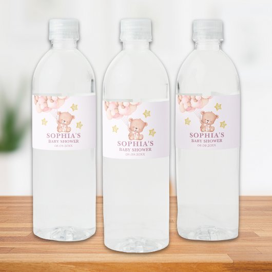 Watercolor Bear Baby Shower Girl ペットボトルラベル