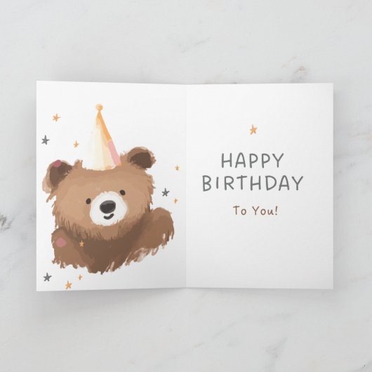 Watercolor Bear Birthday Greeting カード (内部)