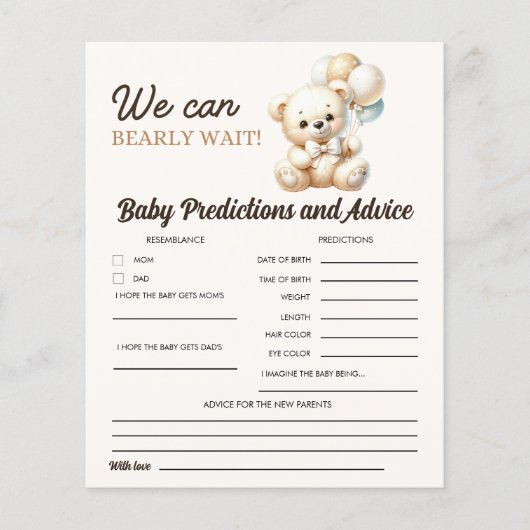 Watercolor Bear for Baby shower boy (正面)