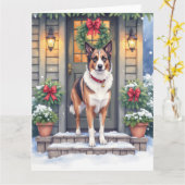 Watercolor Beauceron Rustic Porch Christmas カード (黄色い花)