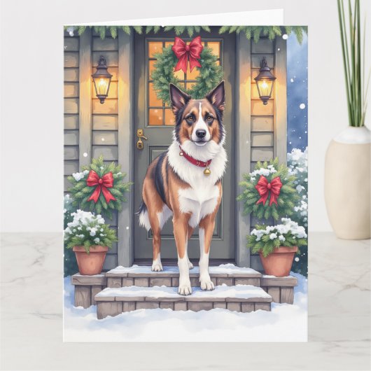 Watercolor Beauceron Rustic Porch Christmas カード (正面)