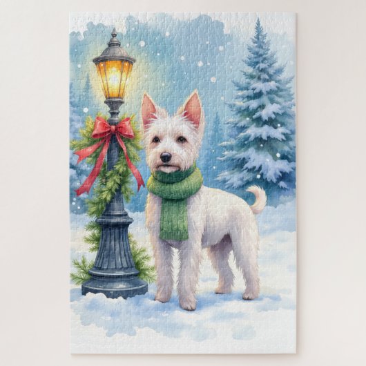 Watercolor Bedlington Terrier Lamppost Christmas ジグソーパズル (縦)