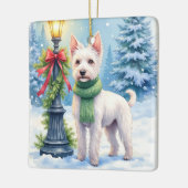 Watercolor Bedlington Terrier Lamppost Christmas セラミックオーナメント (左)
