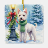Watercolor Bedlington Terrier Lamppost Christmas セラミックオーナメント (正面)