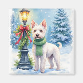 Watercolor Bedlington Terrier Lamppost Christmas マグネット (正面)