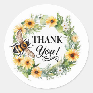 Watercolor Bee Floral Small Business Thank You  ラウンドシール