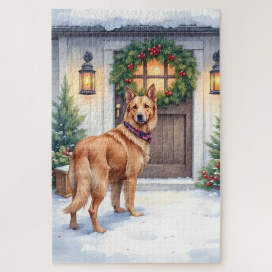 Watercolor Belgian Laekenois Farmhouse Christmas ジグソーパズル (縦)