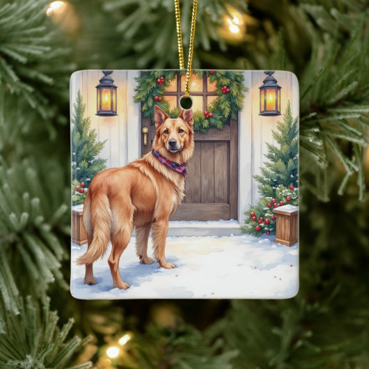 Watercolor Belgian Laekenois Farmhouse Christmas セラミックオーナメント (ツリー)