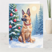 Watercolor Belgian Malinois Evergreen Christmas カード (正面)