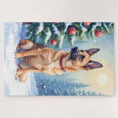 Watercolor Belgian Malinois Evergreen Christmas ジグソーパズル (横)