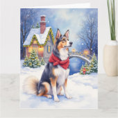 Watercolor Belgian Sheepdog Winter Christmas カード (正面)